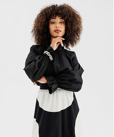 GEMO Blouse en coton stretch avec finitions froncées femme noir standard