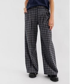 GEMO Pantalon large à carreaux femme Bleu