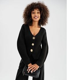 GEMO Gilet col V avec boutons fantaisie femme noir standard