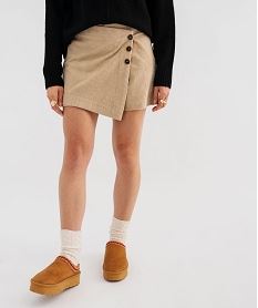 GEMO Jupe short en velours côtelé femme Beige