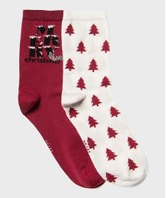 GEMO Chaussettes avec motifs de Noël femme (lot de 2) Rouge