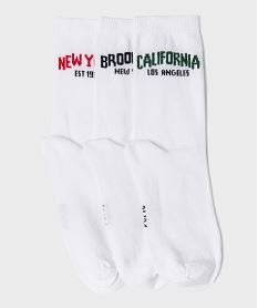 GEMO Chaussettes en maille fine avec inscriptions garçon (lot de 3) blanc standard