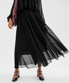 GEMO Jupe longue en voile à motifs plumetis femme noir standard