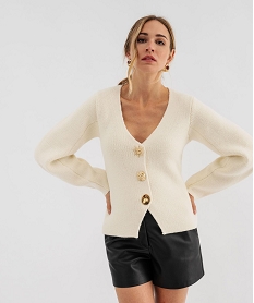 GEMO Gilet à col V emboîtons fantaisie femme Beige