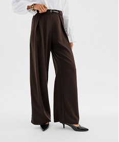 GEMO Pantalon de tailleur coupe large avec ceinture fine femme marron fonce