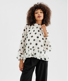 GEMO Blouse à pois en voile avec lien dans le dos femme Beige