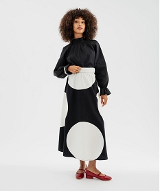 GEMO Jupe longue à larges pois femme Noir