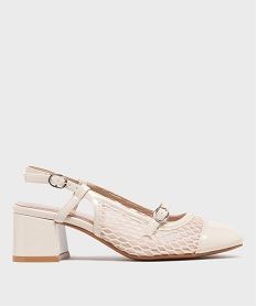 GEMO Escarpins slingback en tulle et matière vernie femme - Follow Me Beige