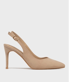 GEMO Escarpins slingbacks en suédine à talon aiguille et bout pointu femme - Valentina Baldano Beige