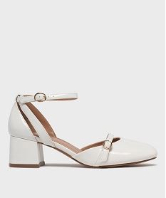 GEMO Escarpins vernis à bout arrondi avec bride cheville femme - Follow Me blanc vif
