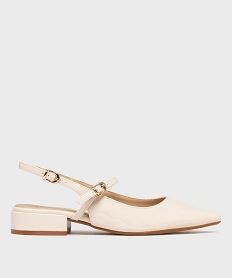 GEMO Escarpins à large talon plat et bout pointu vernis femme Beige