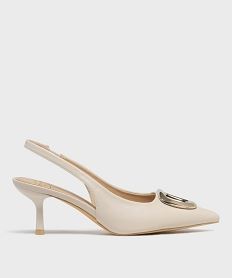 GEMO Escarpins slingback à bout pointu et talon fin femme - Follow Me Beige