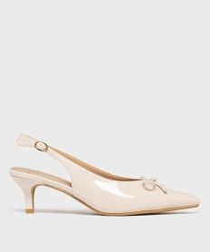 GEMO Escarpins vernis kitten heels à bout pointu et talon ouvert femme Beige