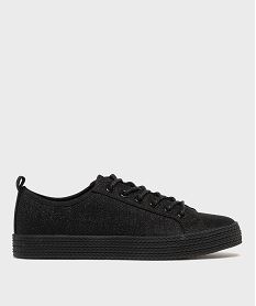 GEMO Baskets en toile à lacets avec épaisse semelle femme noir vif