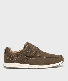 GEMO Chaussures bateau confort à scratch homme - GFlex marron standard