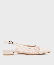 GEMO Escarpins slingback en tulle et matière vernie à talon plat femme - Follow Me Beige