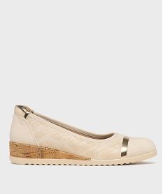 GEMO Ballerines confort métallisées avec talon compensé femme Beige
