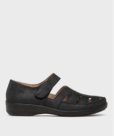 GEMO Chaussures confort à brides fermeture scratch femme noir standard