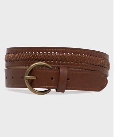 GEMO Ceinture ajourée et surpiquée à boucle ronde en métal vieilli femme marron standard