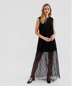 GEMO Robe longue sans manches avec empiècement dentelle femme noir standard