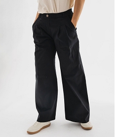 GEMO Pantalon tailoring large en coton stretch femme noir standard