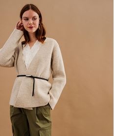 GEMO Gilet en maille douillette à ceinture femme Beige