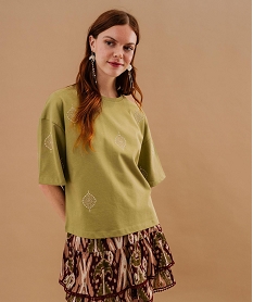 GEMO Tee-shirt manches courtes oversize en jersey épais femme Vert