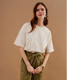 GEMO Tee-shirt manches courtes oversize en jersey épais femme Beige