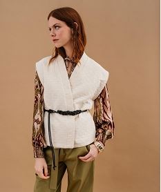 GEMO Veste kimono courte sans manches en jacquard femme Beige