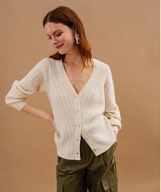 GEMO Gilet en maille ajourée à col V femme blanc standard