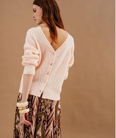 GEMO Gilet en maille ajourée à col V femme Rose