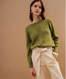 GEMO Gilet en maille ajourée à col V femme Vert