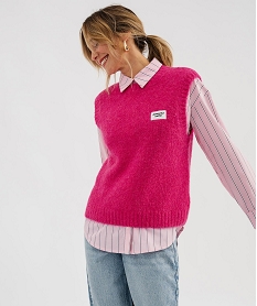 GEMO Pull sans manches coupe loose en maille douce femme rose vif