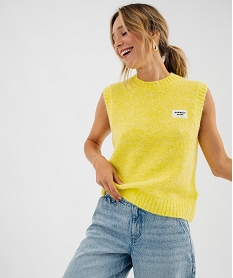 GEMO Pull sans manches coupe loose en maille douce femme jaune vif