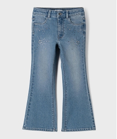 GEMO Jean flare à strass en denim stretch délavé fille bleu standard