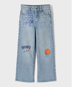 GEMO Jean straight en coton imprimé fille bleu standard