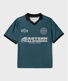 GEMO Tee-shirt manches courtes en mesh façon maillot de foot à col polo V garçon Vert
