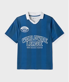 GEMO Tee-shirt manches courtes en mesh façon maillot de foot à col polo V garçon Bleu