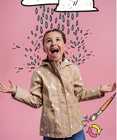 GEMO Imperméable à capuche avec imprimé animé fille qui change de couleur sous la pluie Beige
