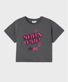 GEMO Tee-shirt manches courtes avec inscription fluo fille - Demon Hunters Gris