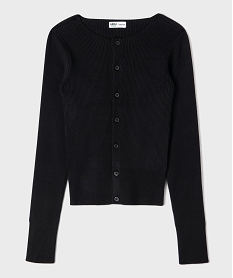 GEMO Gilet col rond en maille côtelée fille noir standard