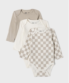 GEMO Bodies manches longues imprimés bébé garçon (lot de 3) beige taupe