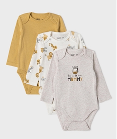 GEMO Bodies manches longues motifs zèbres bébé garçon (lot de 3) Beige