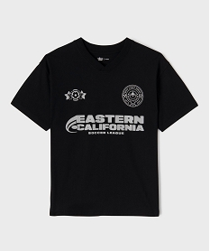 GEMO Tee-shirt manches courtes en jersey de coton imprimé à col V garçon noir standard