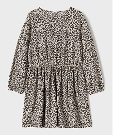 GEMO Robe courte à manches longues en maille texturée extensible fille Beige