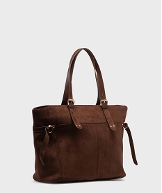 GEMO Sac cabas souple en suédine femme marron fonce