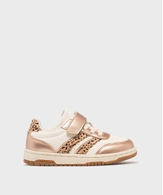 GEMO Baskets basse multimatières à scratch et lacets élastiques fille Rose
