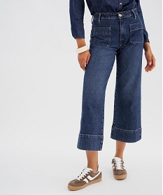 GEMO Jean wide leg en denim de coton avec poches plaquées femme Bleu