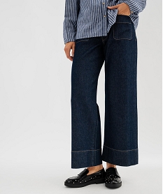 GEMO Jean wide leg en denim de coton avec poches plaquées femme bleu standard