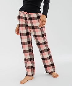 GEMO Pantalon de pyjama en flanelle à carreaux et taille élastiquée femme Rose